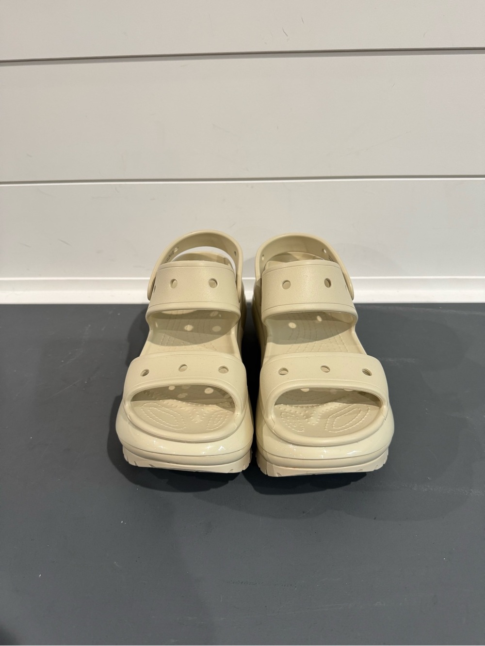 CROCS Cream Platform Sandals with Adjustable Straps